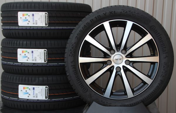 18 Zoll Räder Alufelgen Platin P69 schwarz poliert + Continental Sommerreifen