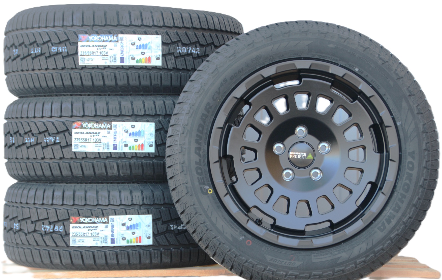 Räder Alufelgen Twin Monotube Projekt AT1 17 Zoll schwarz + Yokohama G-061 Allwetterreifen