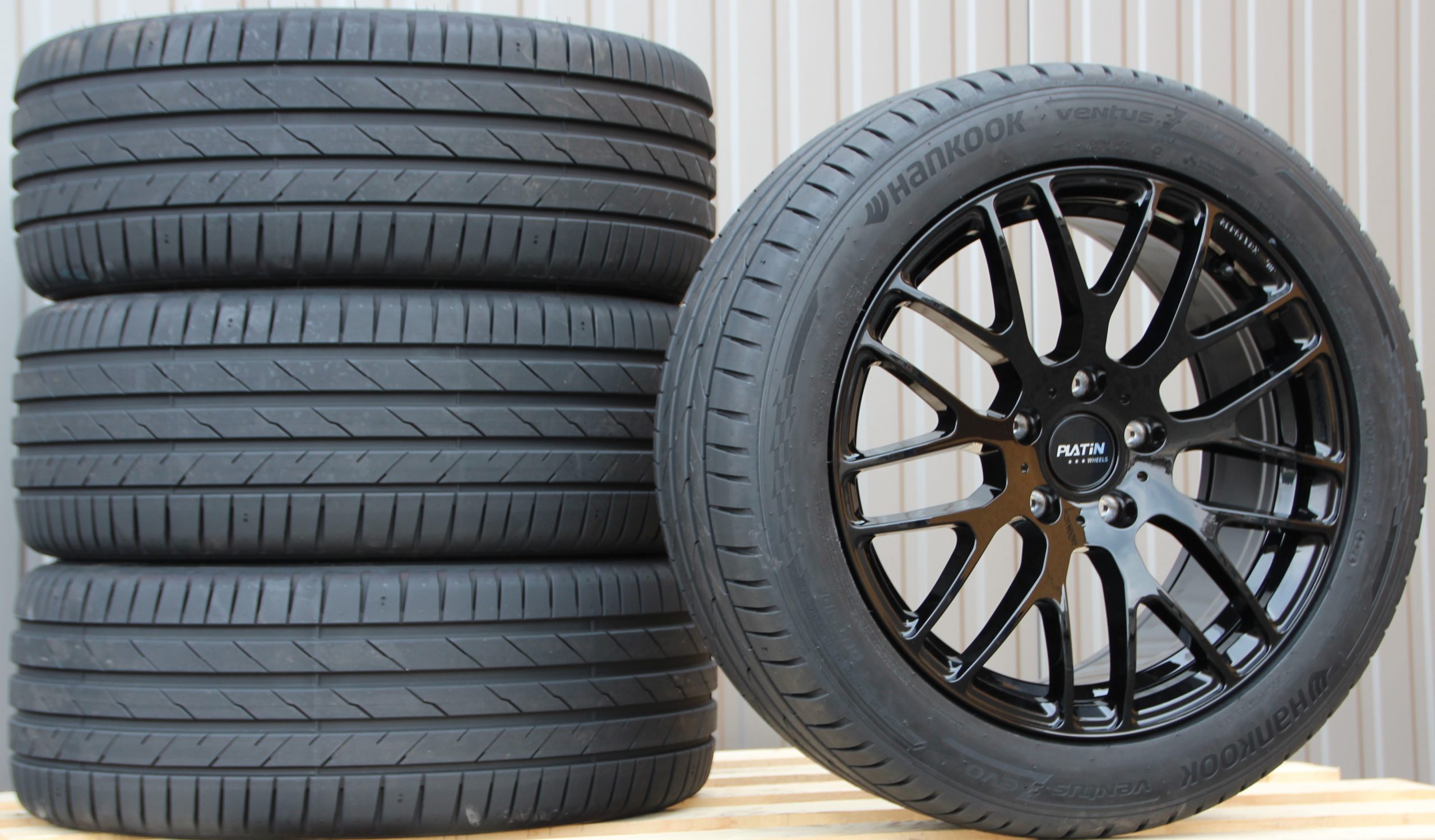 18 Zoll Räder Alufelgen Platin P70 black glossy + Hankook Sommerreifen 255/45 R18 103Y – Bild 2