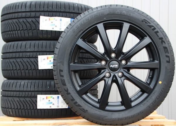 Satz 18 Zoll Räder Alufelgen Platin P69 schwarz + Falken Allwetterreifen