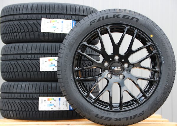 Satz 18 Zoll Räder Alufelgen Platin P70 schwarz + Falken Allwetterreifen