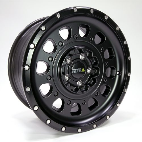 Twin Monotube Projekt AT3 8x17 schwarz mit Ring I Alufelgen Twin Monotube Projekt AT3 8x17 ET40 mit Anfahrschutz schwarz seidenmatt