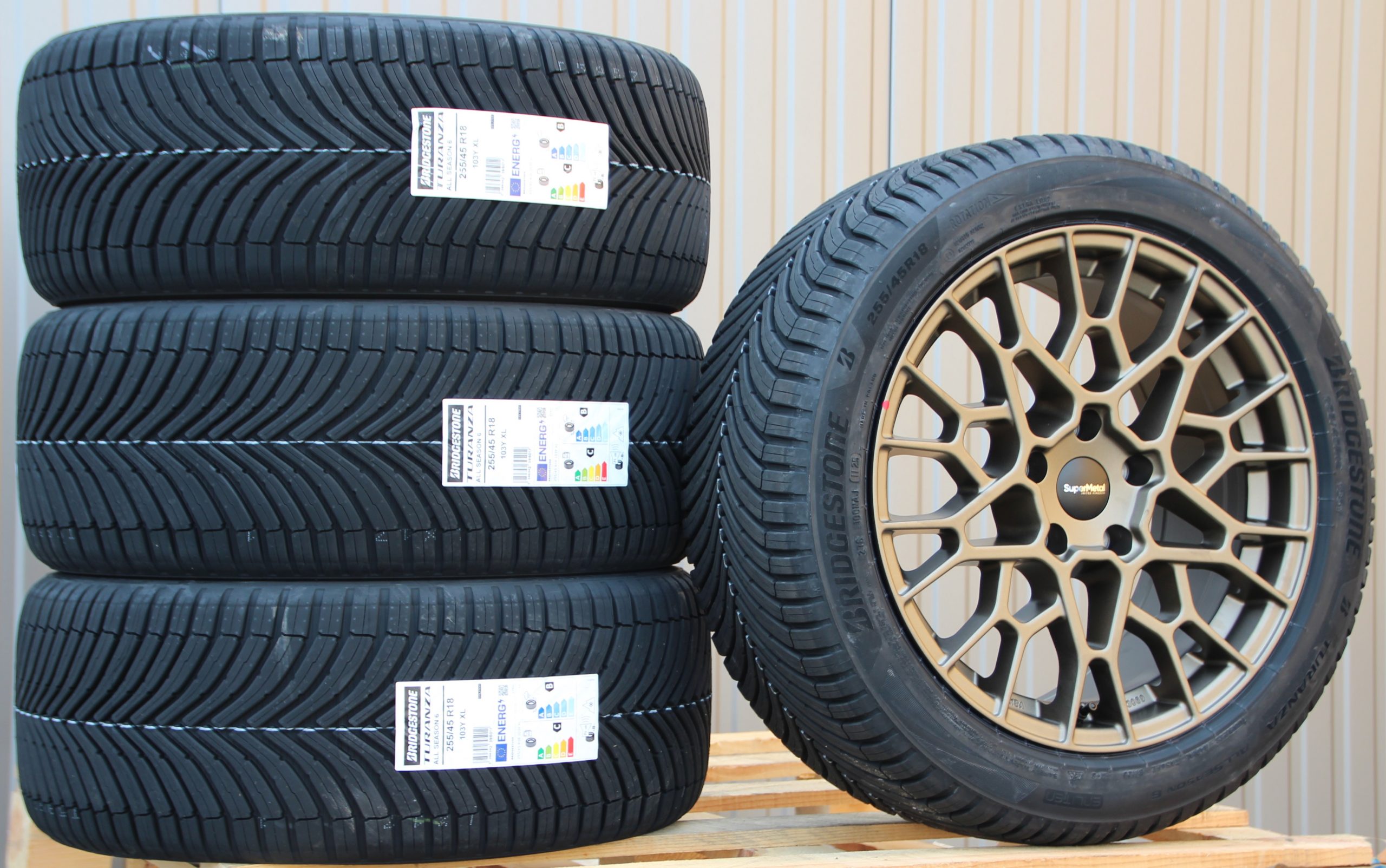Alufelgen Supermetal Cell 18 Zoll bronze + Bridgestone Allwetterreifen – Bild 5
