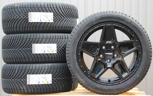 Satz Räder Alufelgen Supermetal Rocket 18 Zoll gloss black + Bridgestone Allwetterreifen 255/45 R18 103Y