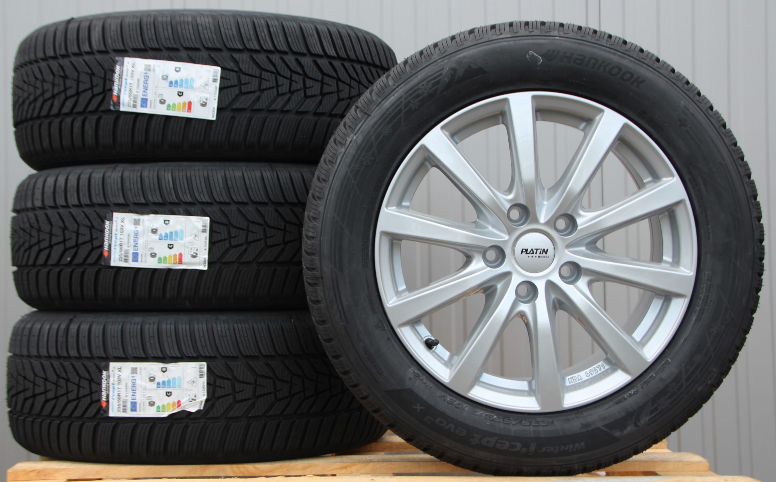 Räder Alufelgen Platin P69 17 Zoll silber + Hankook Winterreifen