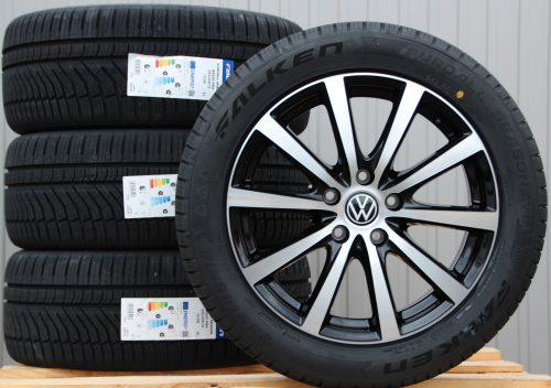 Satz 18 Zoll Räder Alufelgen Platin P69 schwarz poliert + 255/45 R18 103W Falken Allwetterreifen