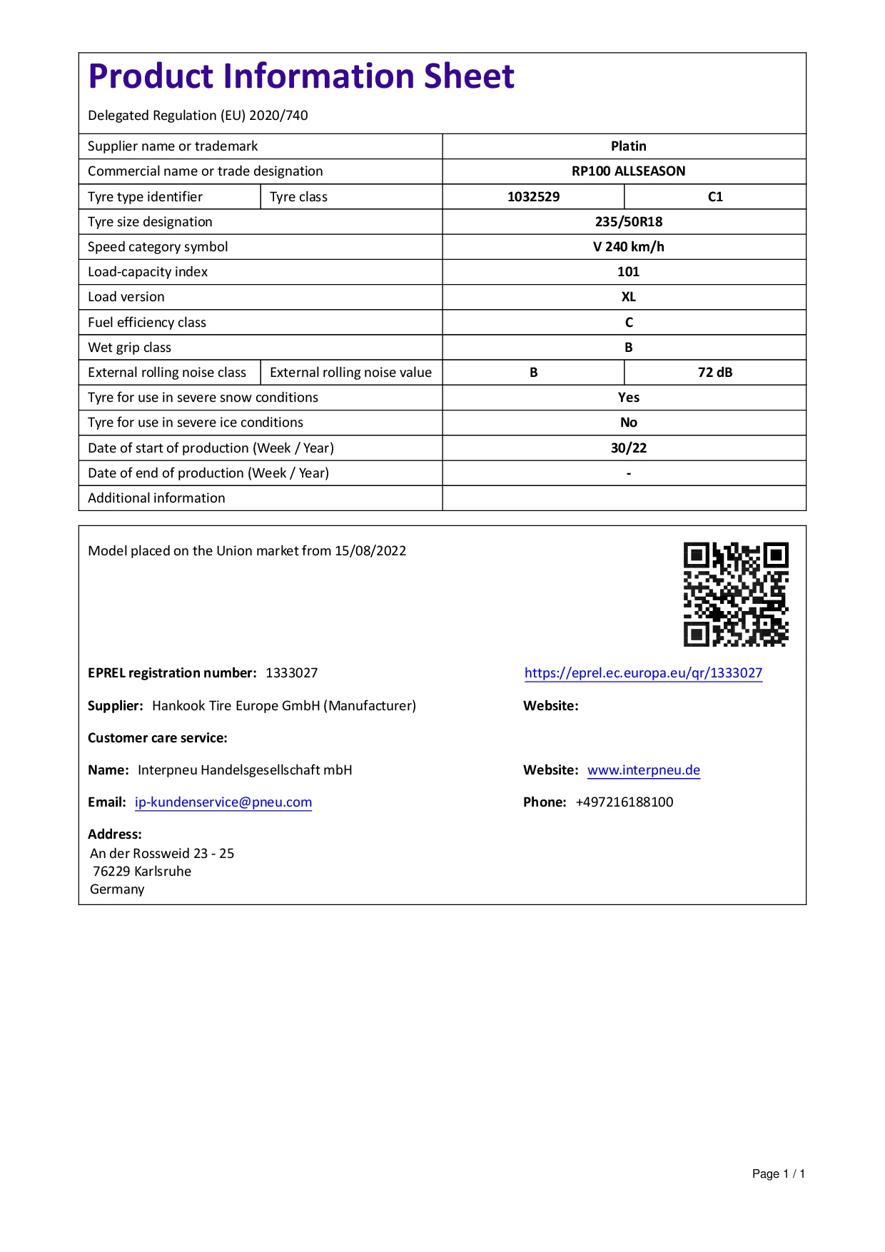 18 Zoll Räder Alufelgen Platin P70 black glossy + Allwetterreifen 235/50 R18 103V Patin RP-100 – Bild 4